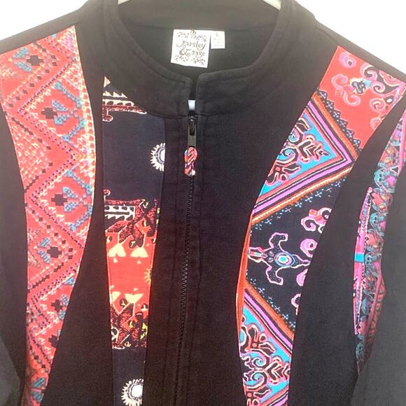 Parsley & Sage Boho Jacket L Black Sweater Full Zip Artsy Festival Funky Goth - Picture 4 of 12